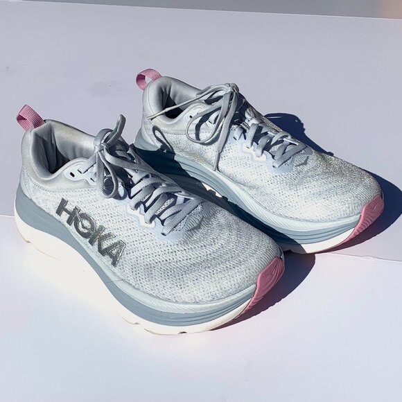Women’s HOKA Gaviota 5 Running Shoes, Sea Ice/Pink Sz 8.5D Wide - Picture 2 of 10
